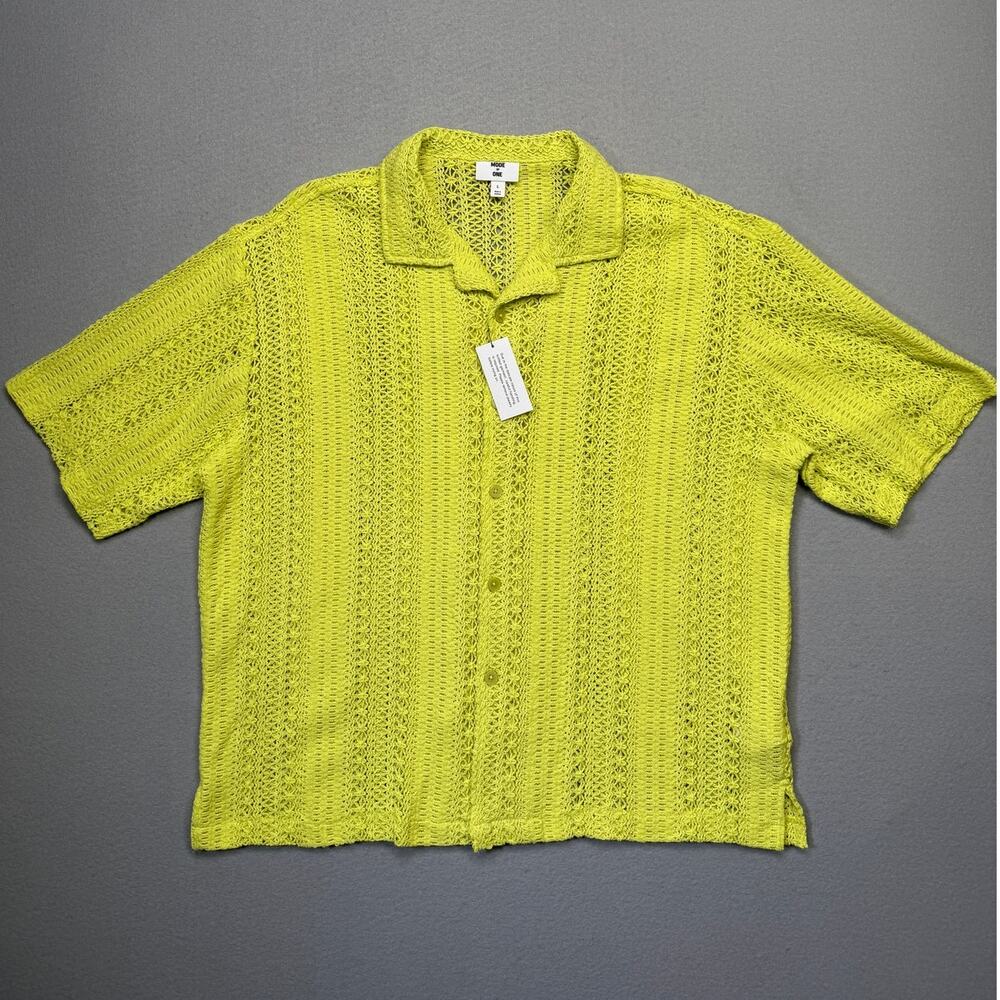 Mode of One Men's Crochet Relaxed fit Camp Shirt Harvest Pear Large $50